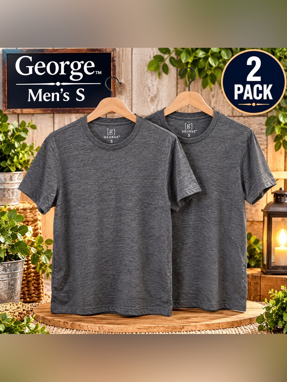 George Men’s Small Crew Neck Very Soft 2-Pack Moisture Wicking T-Shirts Gray NWT